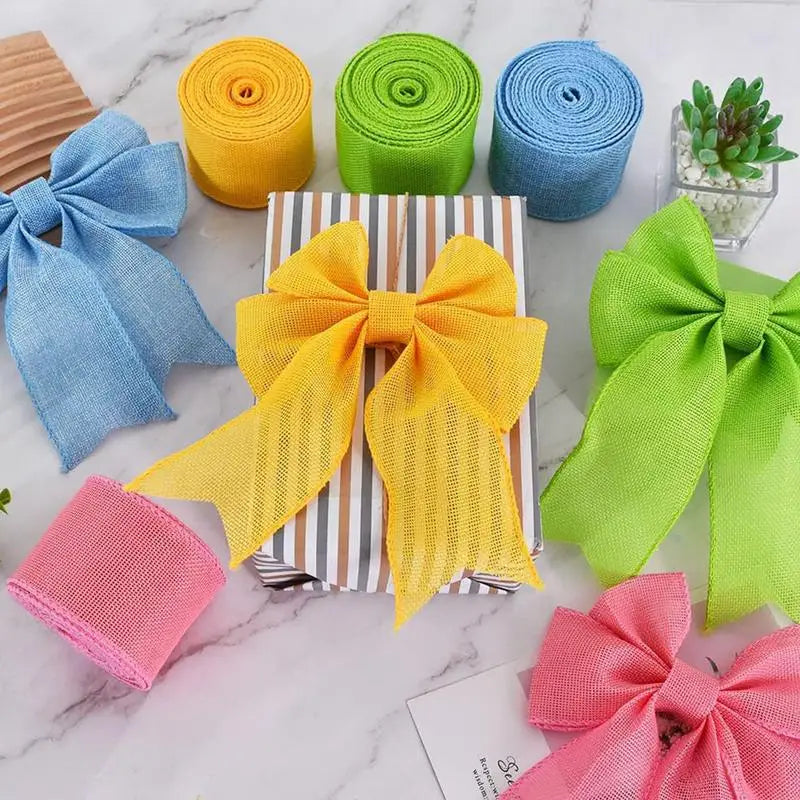 Four Roll Burlap Wired Ribbon for DIY Gifts Wrapping
