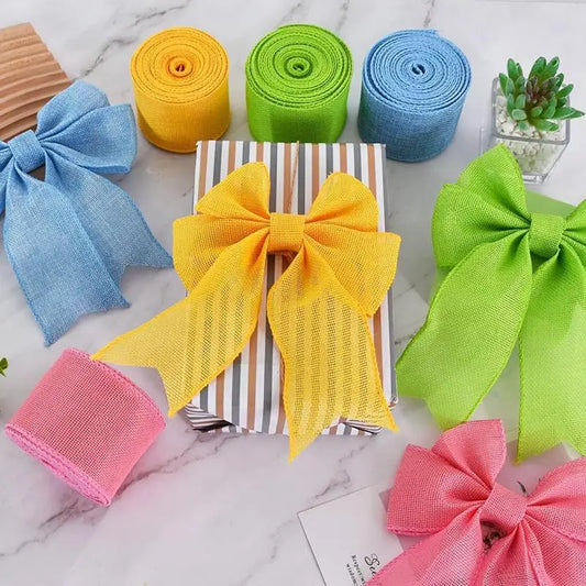 Four Roll Burlap Wired Ribbon for DIY Gifts Wrapping
