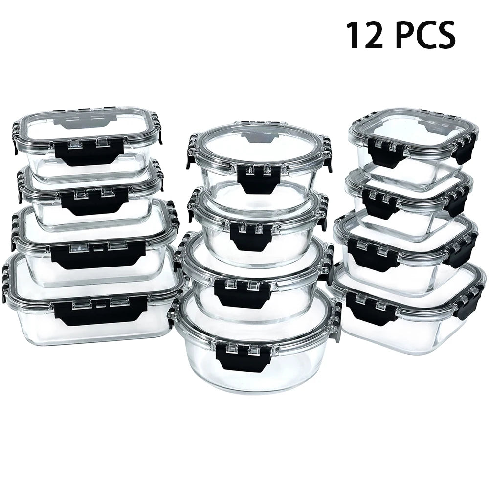 Glass Lunch Box Set 12 Pcs Airtight Meal Prep Containers