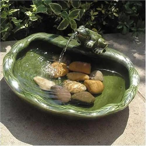 Solar Powered Ceramic Frog Water Feature With Included Panel