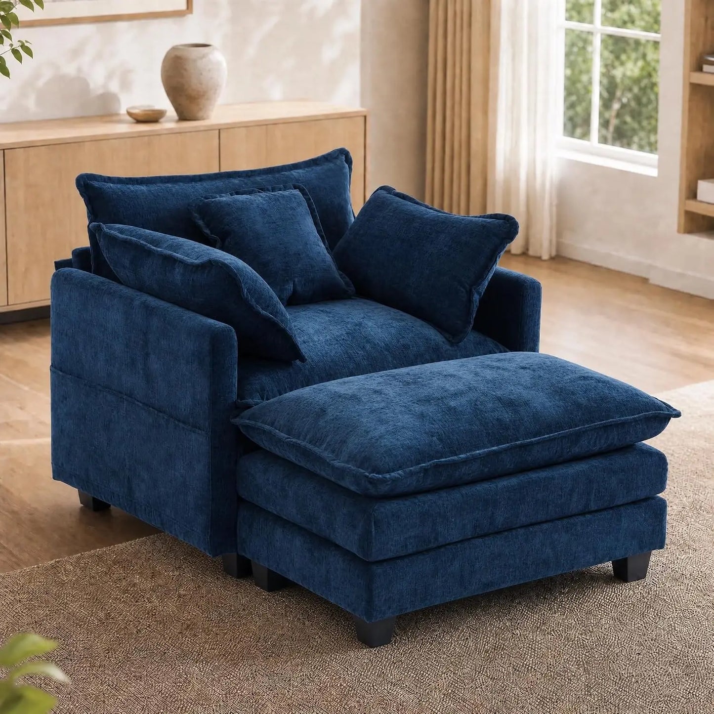 Chenille Upholstered Chair With Ottoman Luxury Accent Sofa