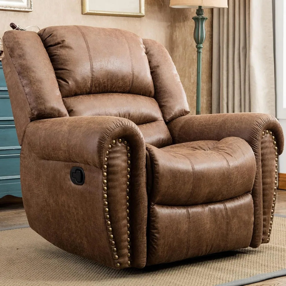 Leather Traditional Manual Recliner Chair For Living Room Comfort
