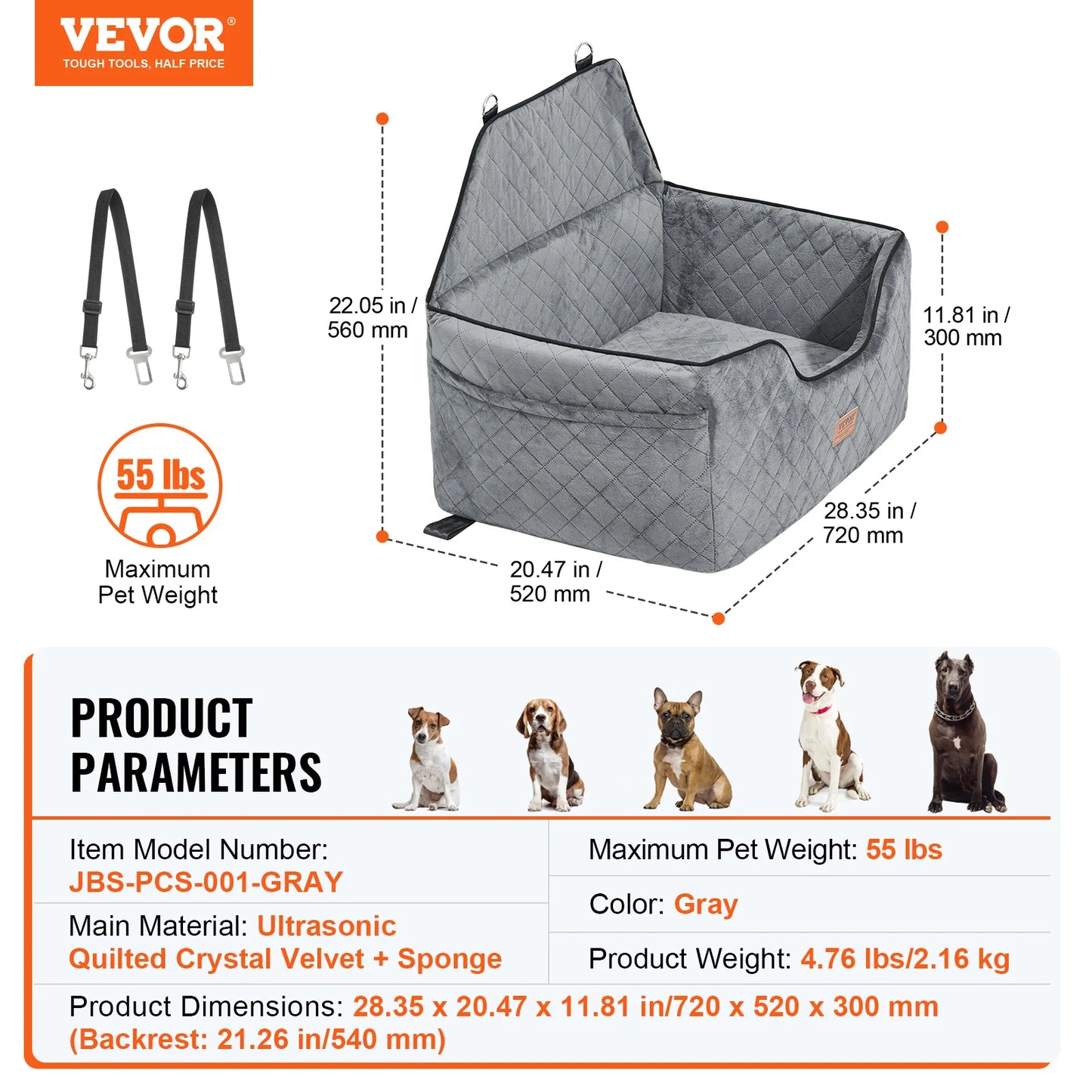 VEVOR Dog Booster Seat with Storage Pocket for Car Travel