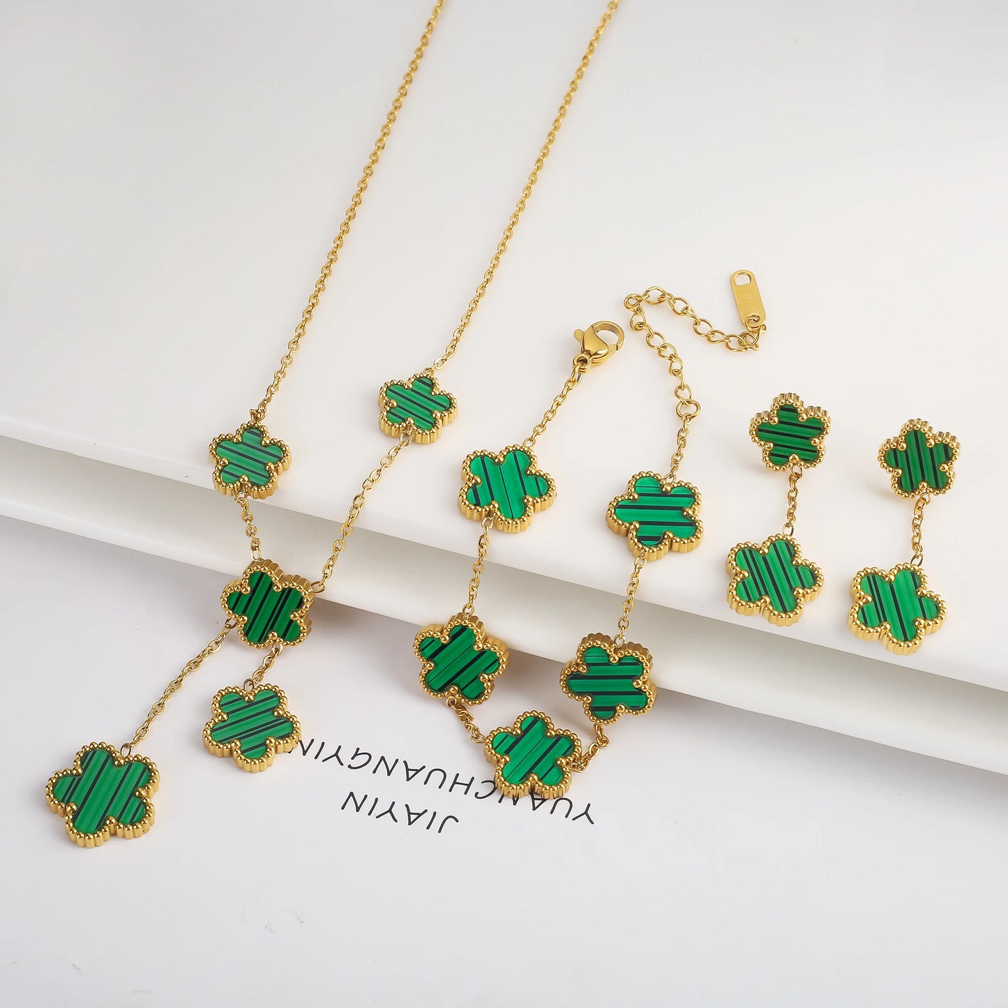 NONED Five-Leaf Clover Jewelry Set Necklace Earrings Bracelet