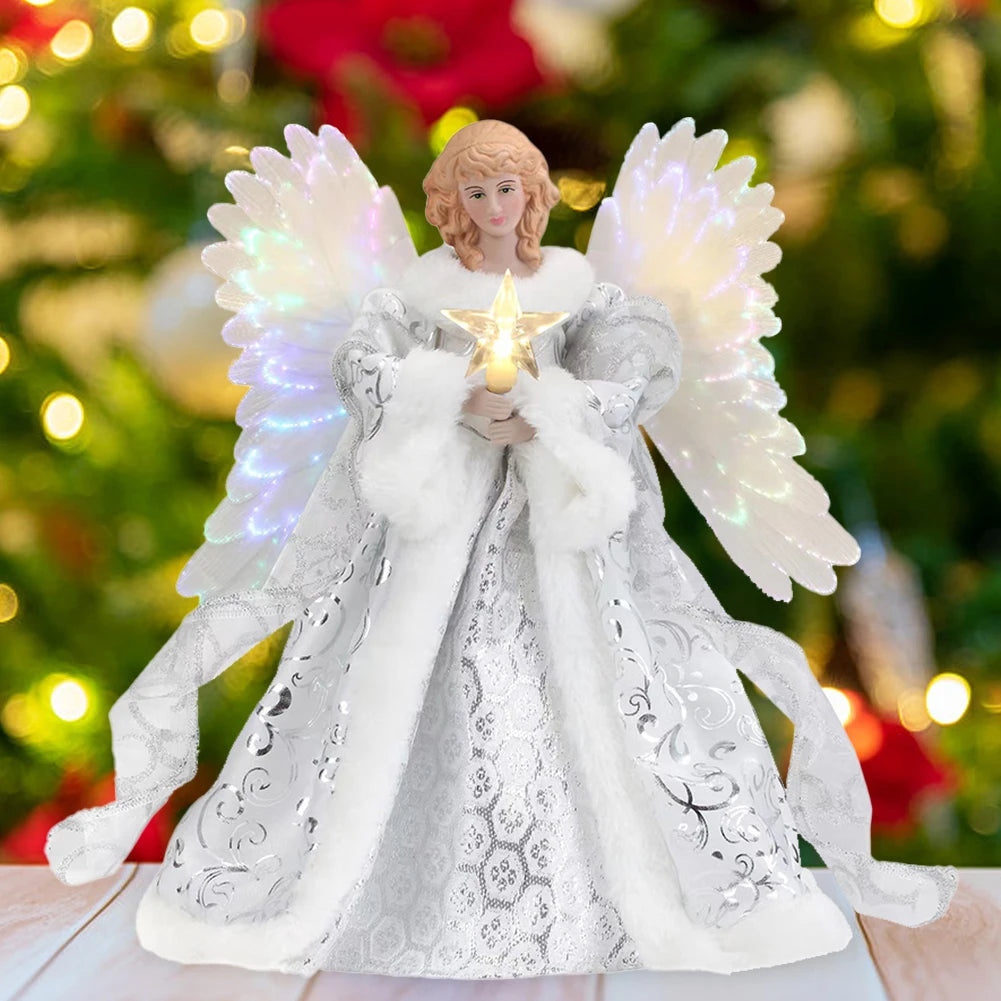 Christmas Angel Tree Topper Ornament With Lights And Wings