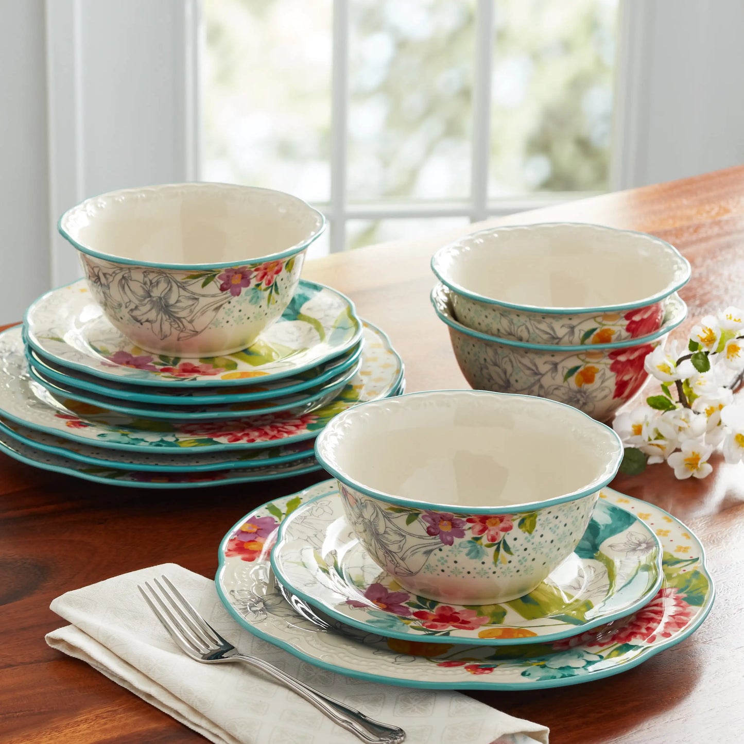 Blooming Bouquet Ceramic Dinnerware Set Twelve Piece Collection
