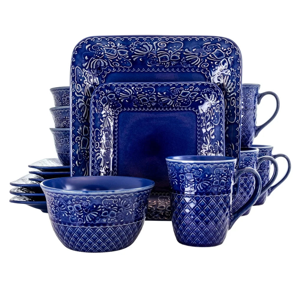 Indestructible Square Stoneware Dinnerware Set With Gleaming Glaze Finish Collection