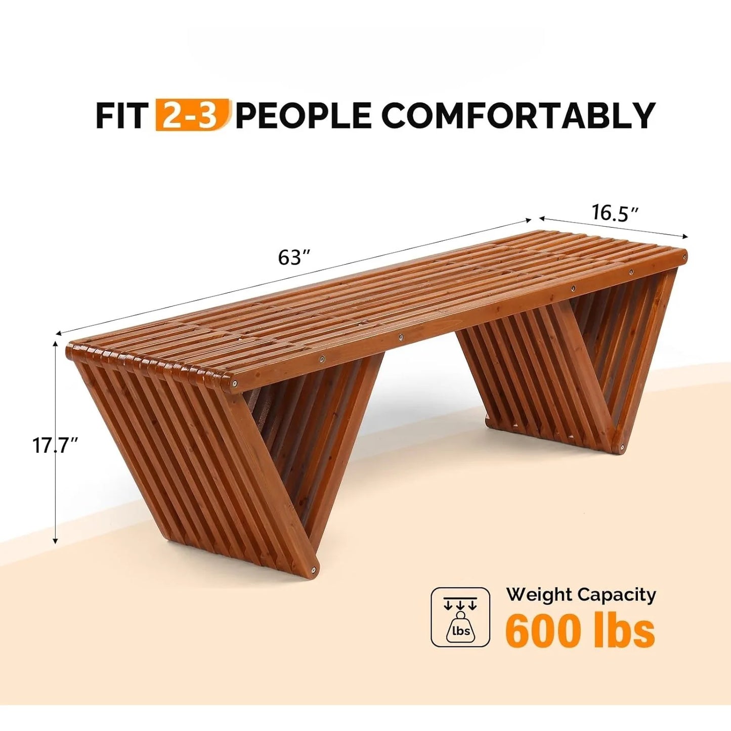 Outdoor Wooden Bench For Patio And Garden Backless Seating