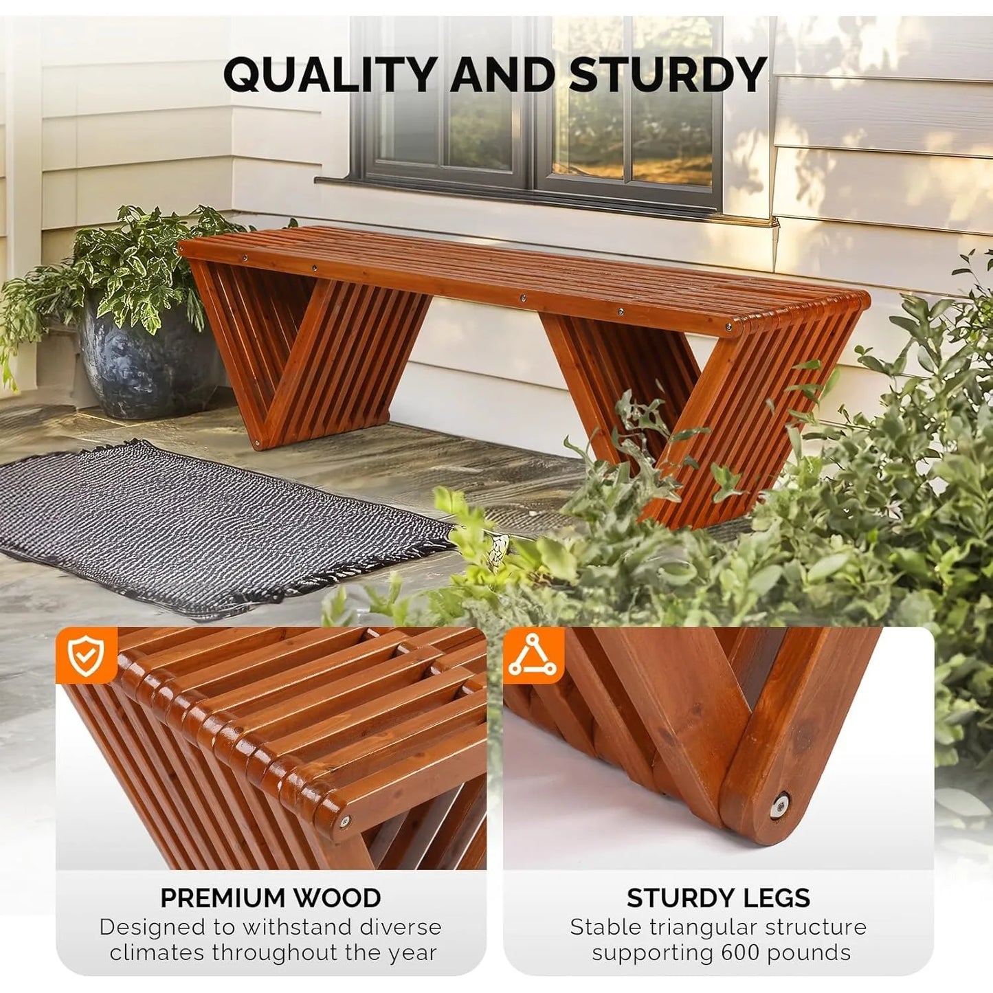 Outdoor Wooden Bench For Patio And Garden Backless Seating