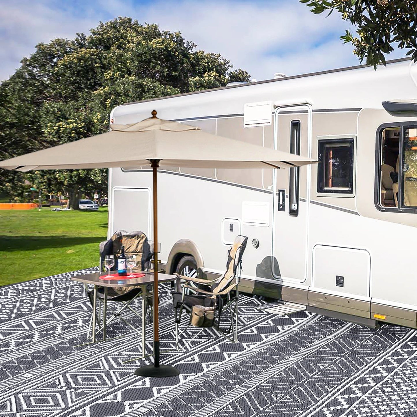 Outdoor Rug 5x8 Waterproof Reversible Patio Rug Plastic RV Rug Boho Camping Rug for Camper Porch Balcony Backyard Picnic