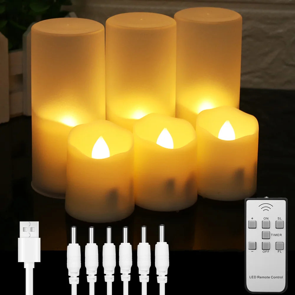 Rechargeable LED Candle Set With Timer And Flicker Flames