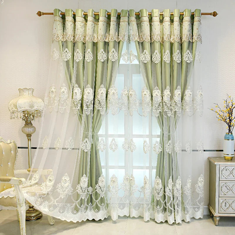 Elegant Double Layer Curtains With 3D Embroidered Detailing