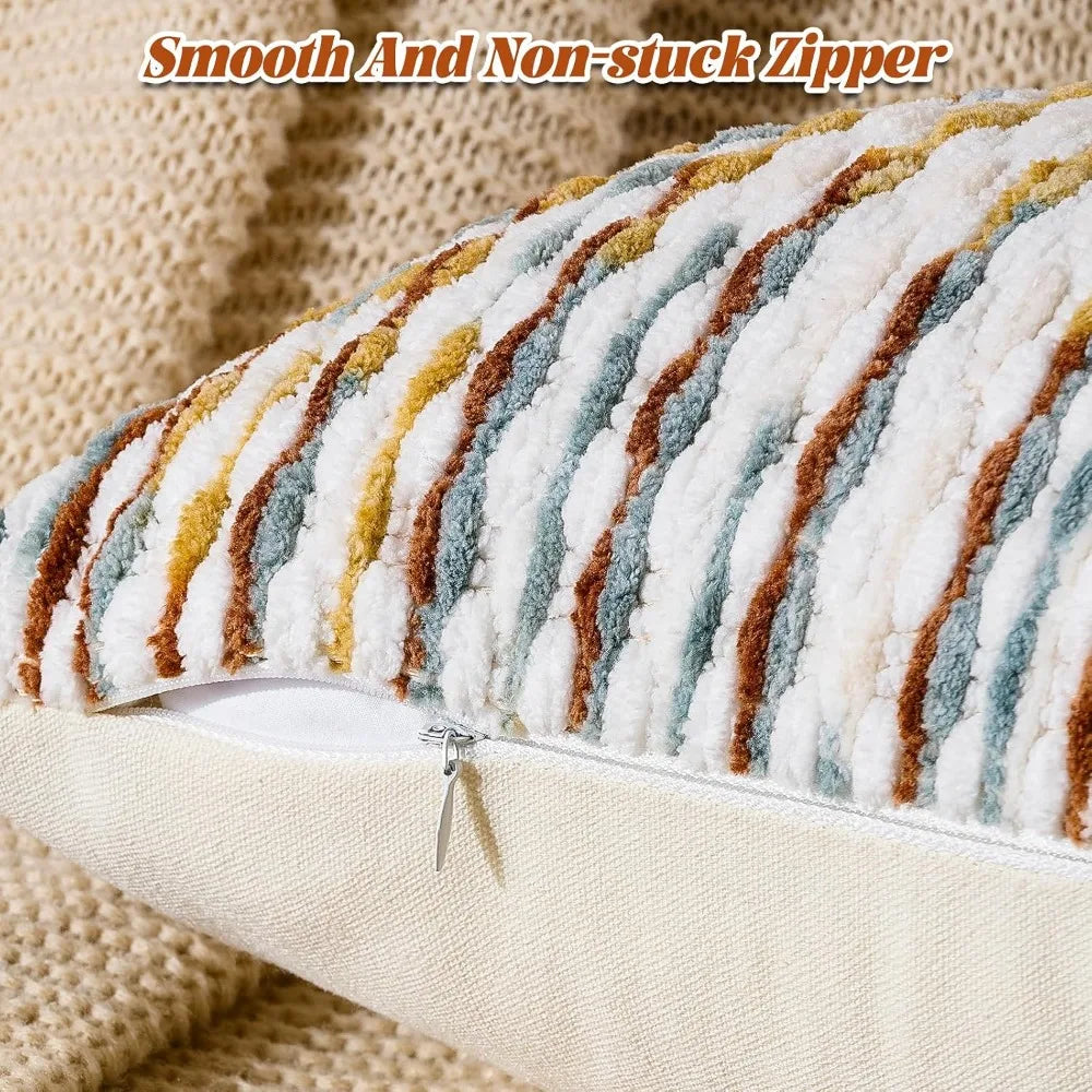 Boho Chenille Pillow Covers Set of 2 With Tufted Design