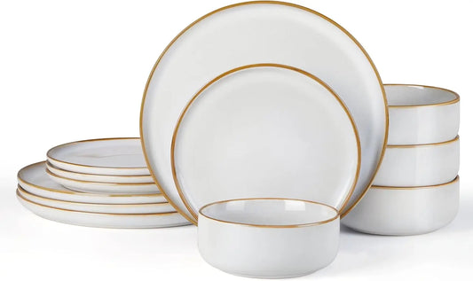 Stoneware Dinnerware Set With Reactive Glaze Microwave Safe