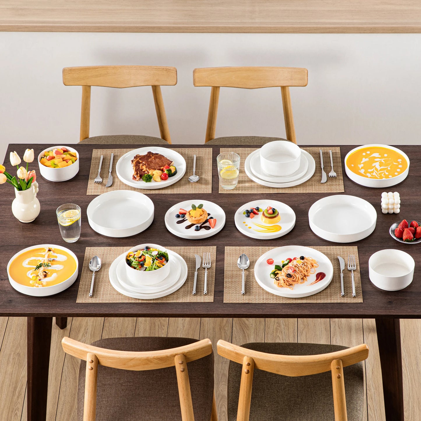 Malacasa Ceramic Dinnerware Set Rimmed Plates And Bowls