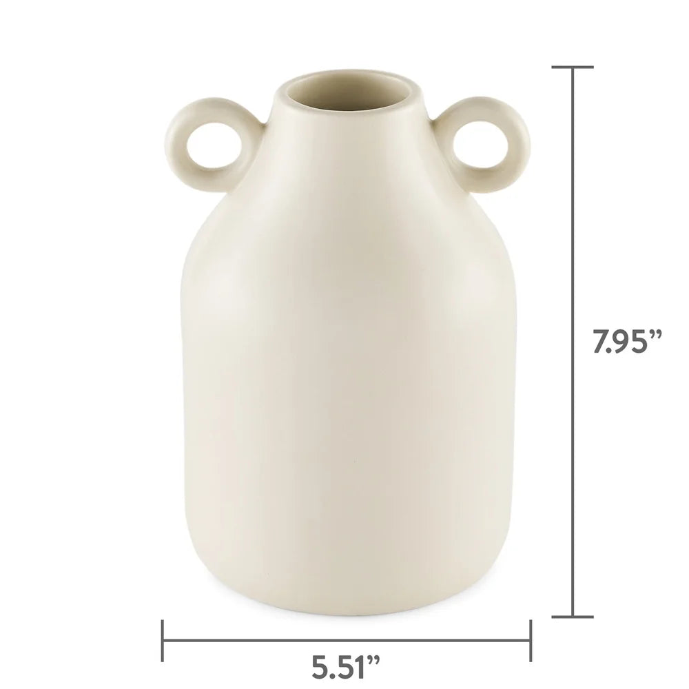 Handcrafted Ceramic Vase With Handles Tapered Design For Home Decor