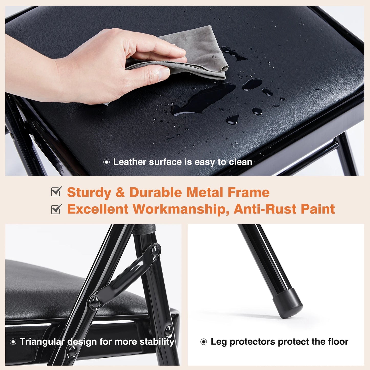 JHK Leather Padded Folding Chairs For Home Office And Dining