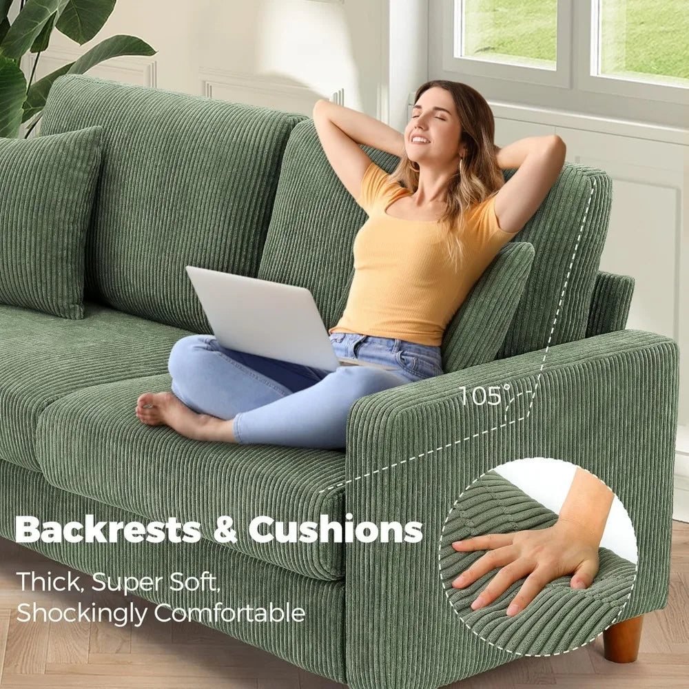 Corduroy L Shaped Sofa For Living Room No Tool Assembly