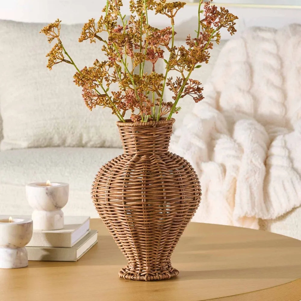 Woven Faux Rattan Indoor Vase For Home Decor Display
