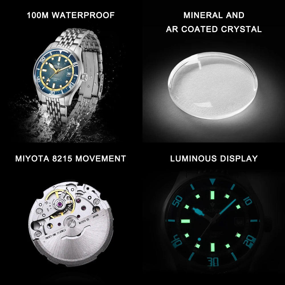 Cadisen Automatic Mechanical Watch Stainless Steel Luminous Mens Business Casual