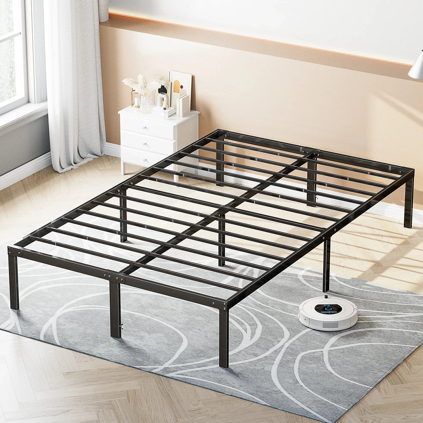 Durable Metal Platform Bed Frame With Sturdy Slat Support