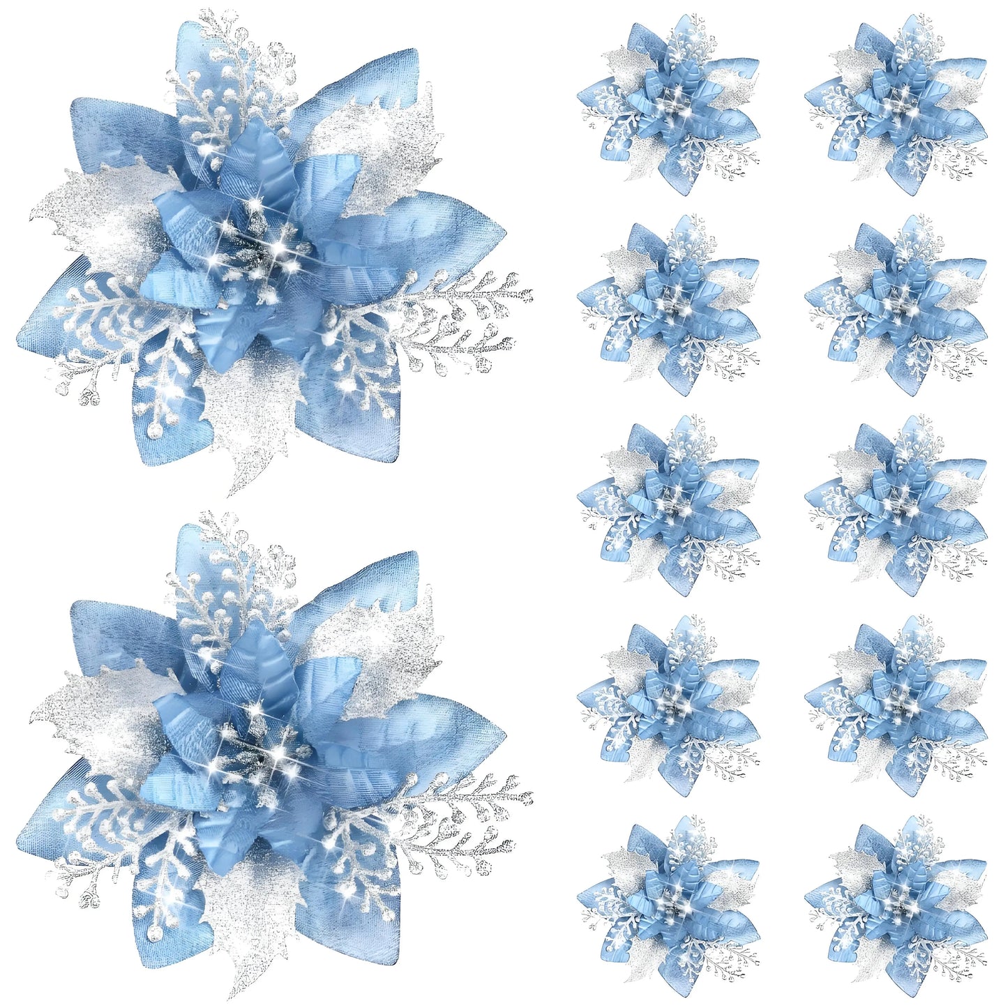 Glitter Poinsettia Floral Clips Pack for Christmas Decor