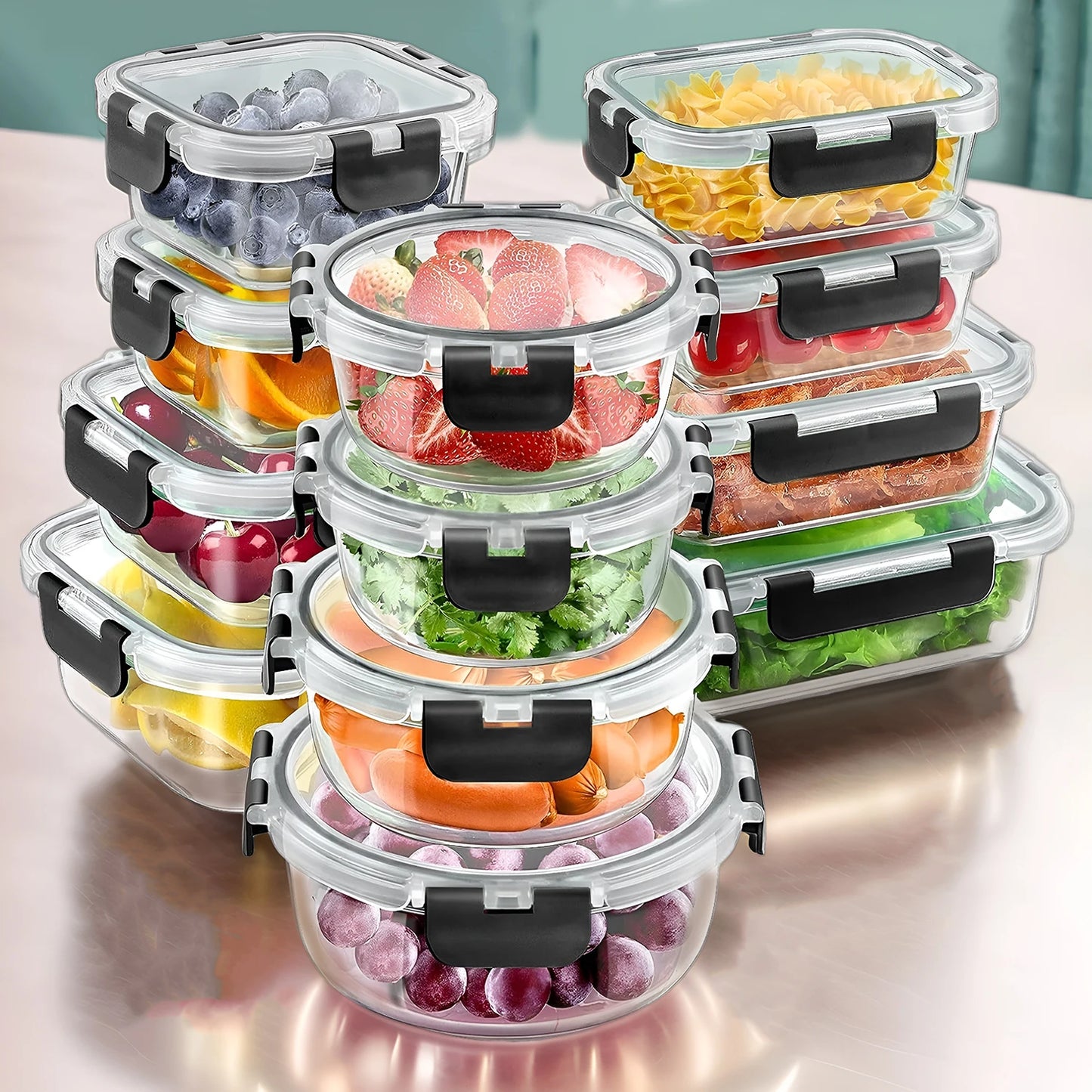 Glass Lunch Box Set 12 Pcs Airtight Meal Prep Containers