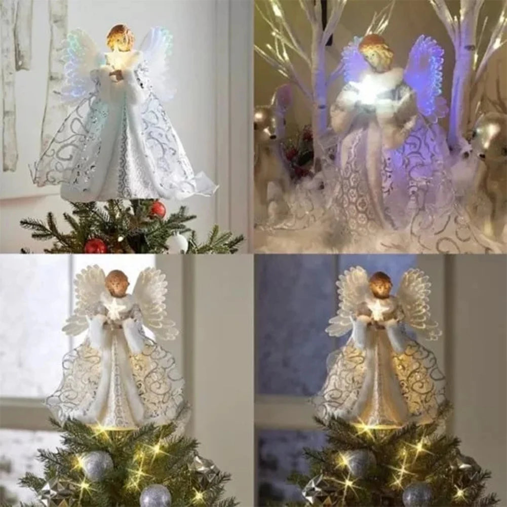 Christmas Angel Tree Topper Ornament With Lights And Wings