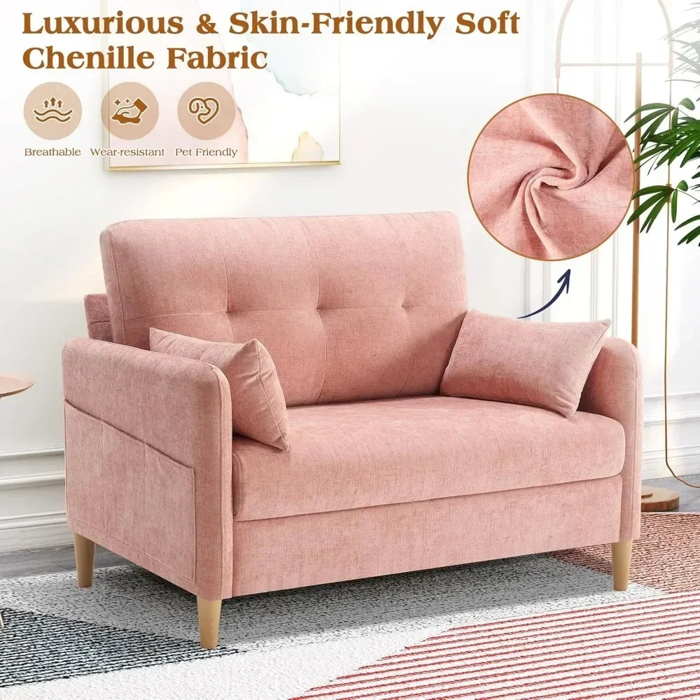 Cozy Chenille Loveseat Sofa With Throw Pillow