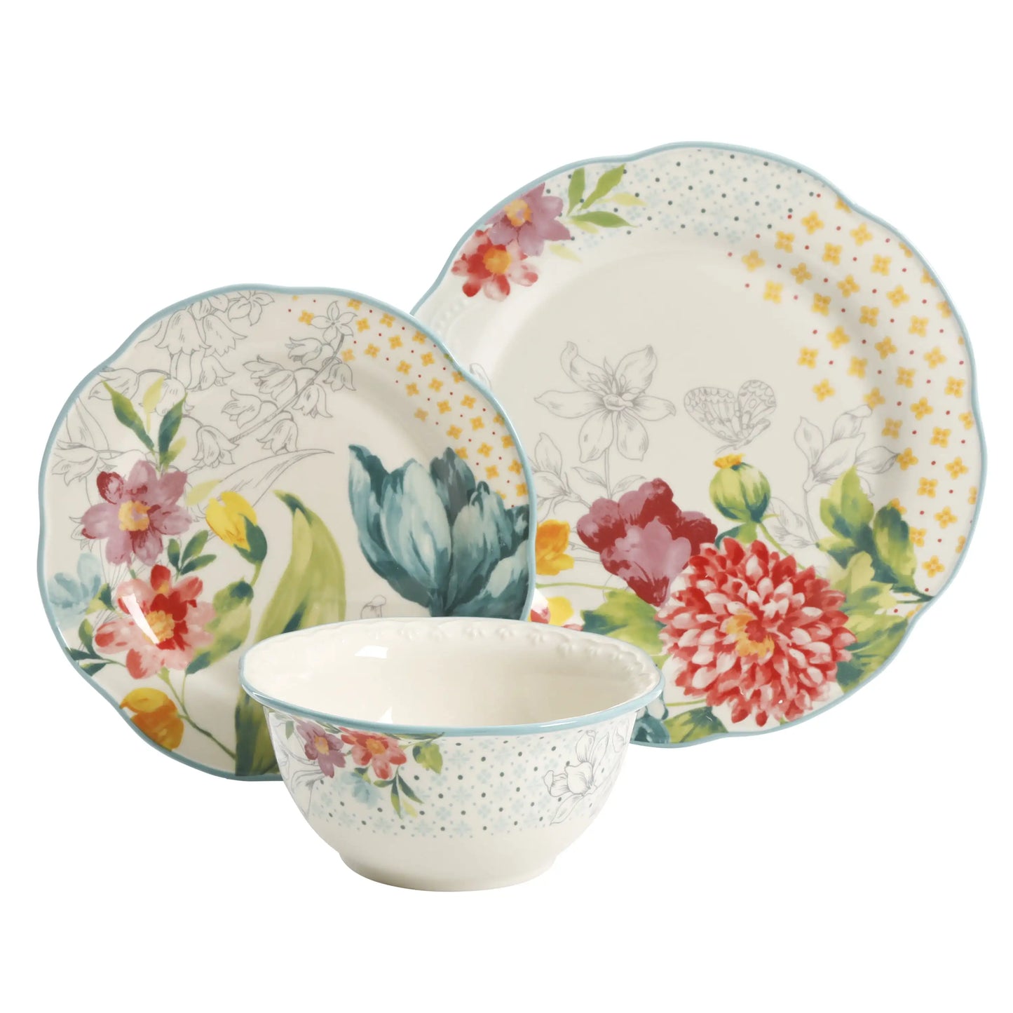 Blooming Bouquet Ceramic Dinnerware Set Twelve Piece Collection