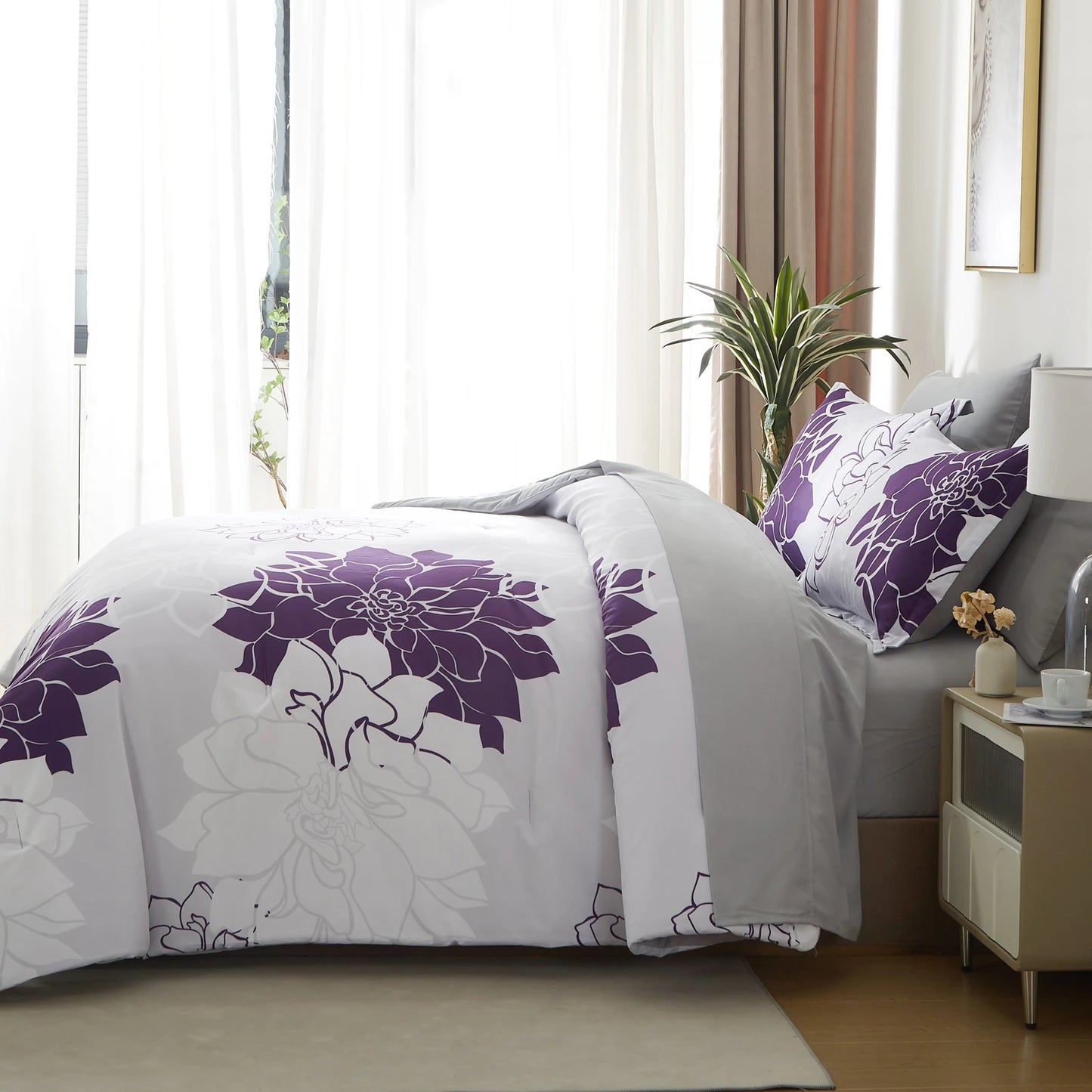 Floral Reversible Comforter Bedding Set With Sheets And Shams