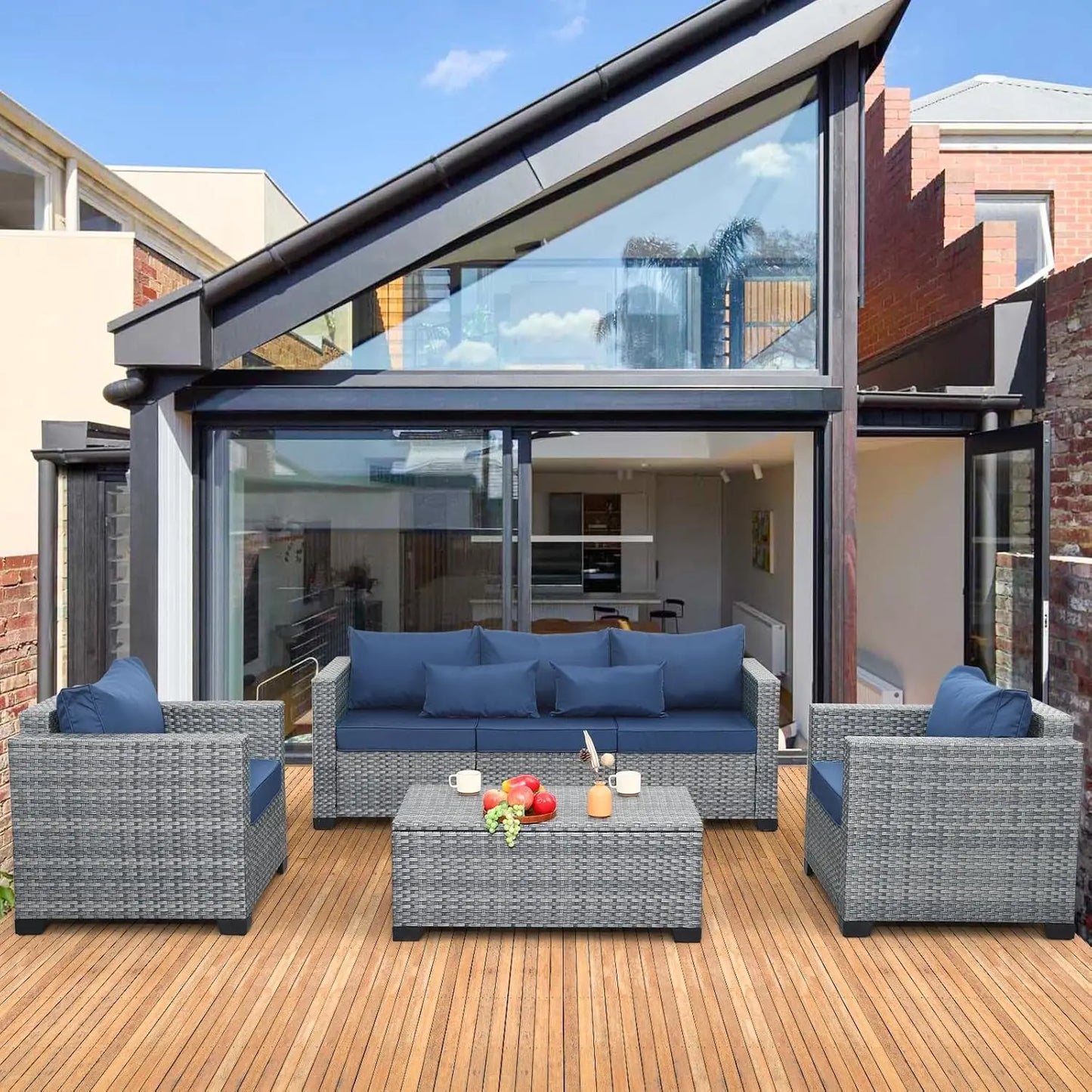 All Weather Wicker Patio Set With Storage Table And Cushions