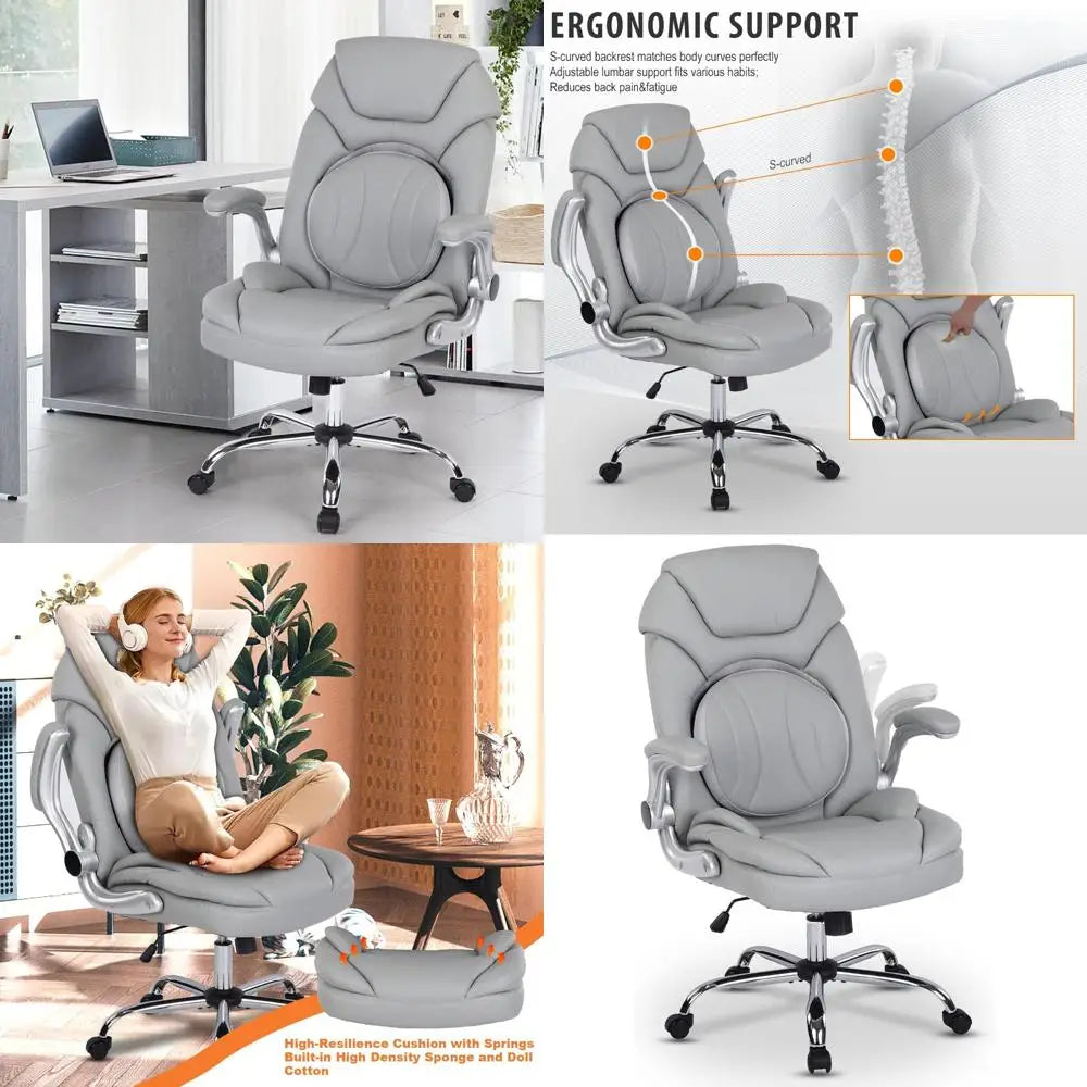 Executive Ergonomic Office Chair With PU Leather Lumbar Support AdjustabilityMechanism