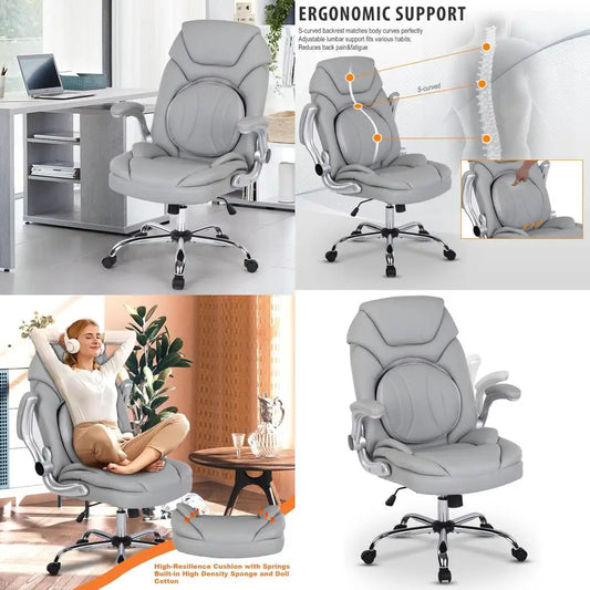 Executive Ergonomic Office Chair With PU Leather Lumbar Support AdjustabilityMechanism