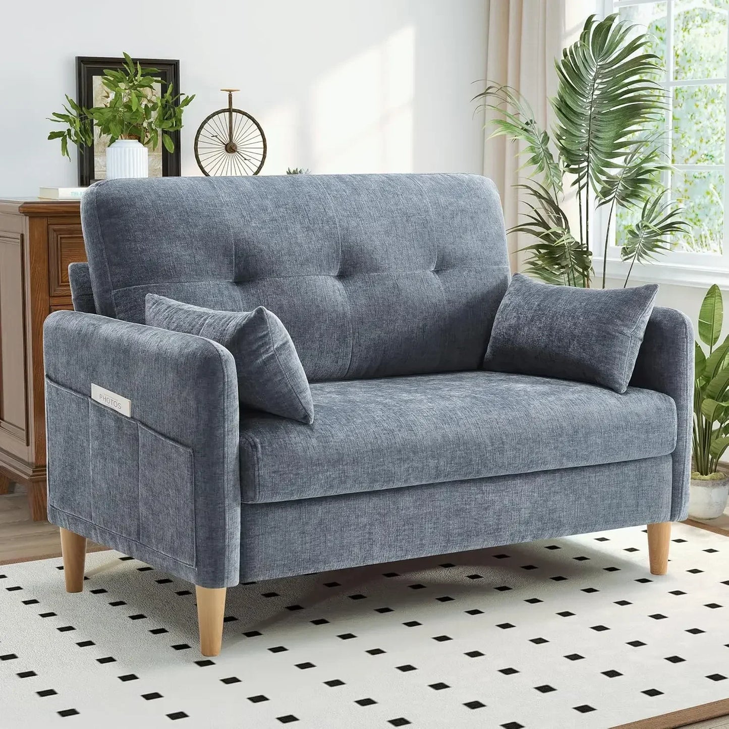 Cozy Chenille Loveseat Sofa With Throw Pillow