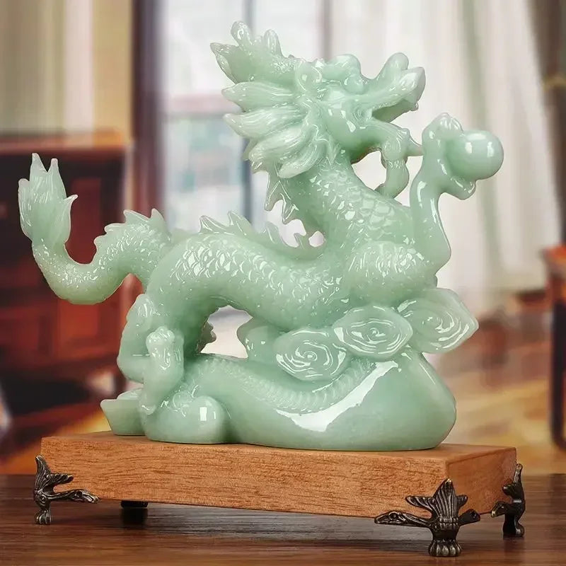 Lucky Animal Jade Dragon Figurine For Home Office Decor