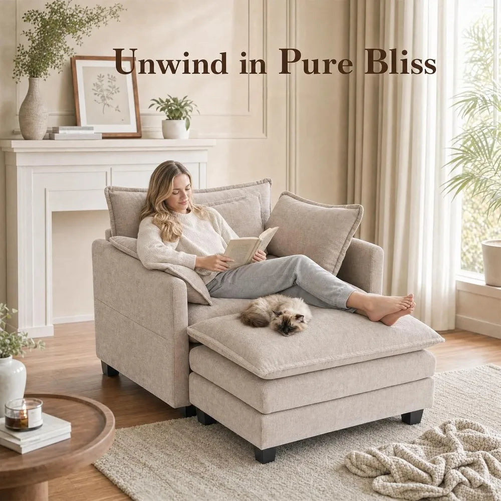 Chenille Upholstered Chair With Ottoman Luxury Accent Sofa