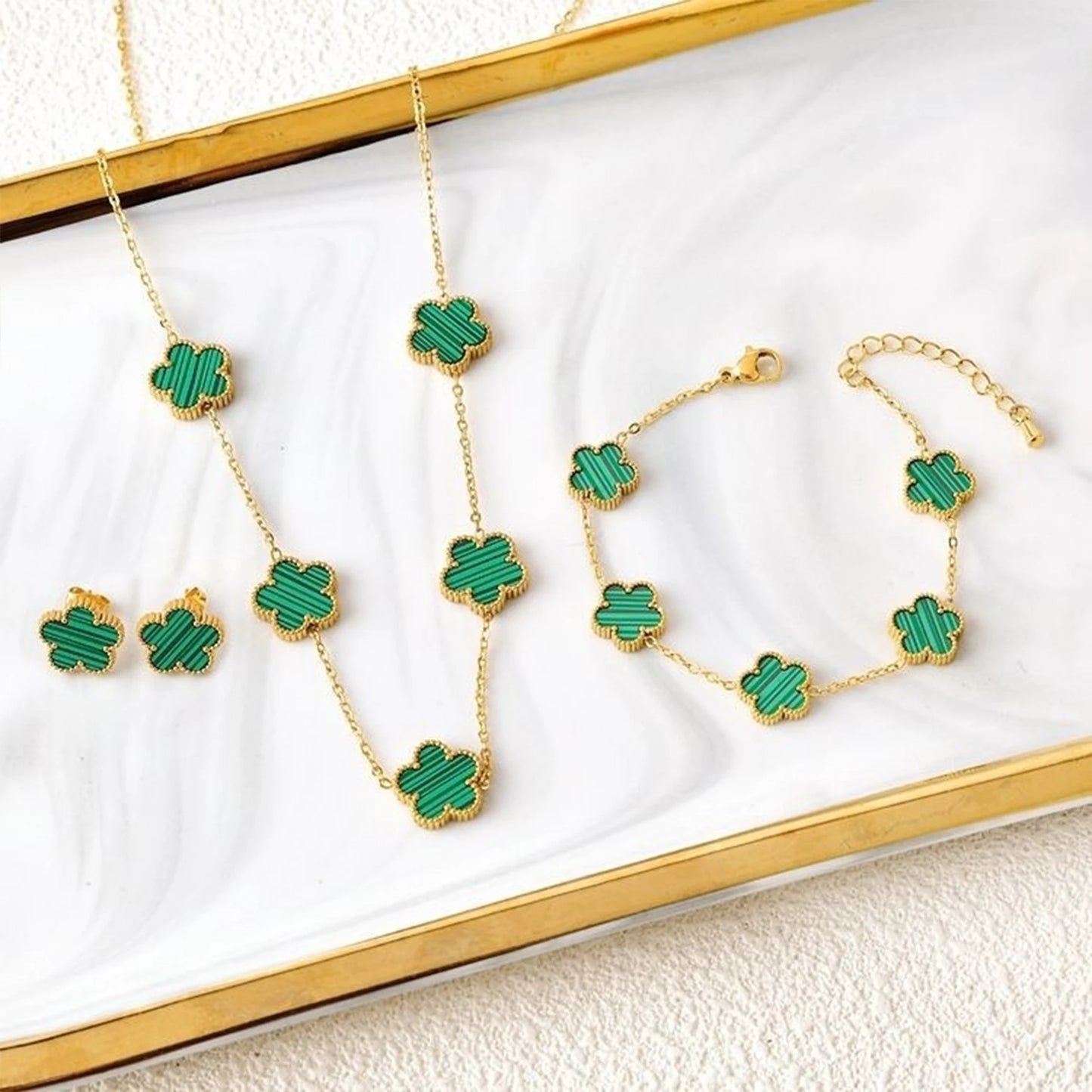 NONED Five-Leaf Clover Jewelry Set Necklace Earrings Bracelet