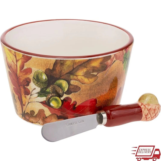 Thanksgiving Ceramic Serving Bowl and Spreader Set TabletopDecorative for Entertaining
