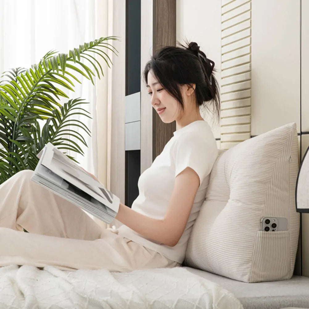 Wedge Headboard Pillow Cushion With Side Pockets For Reading Support