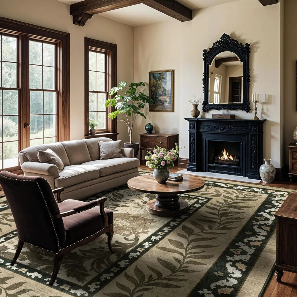 Washable Floral Area Rug With Stain Resistant Backing