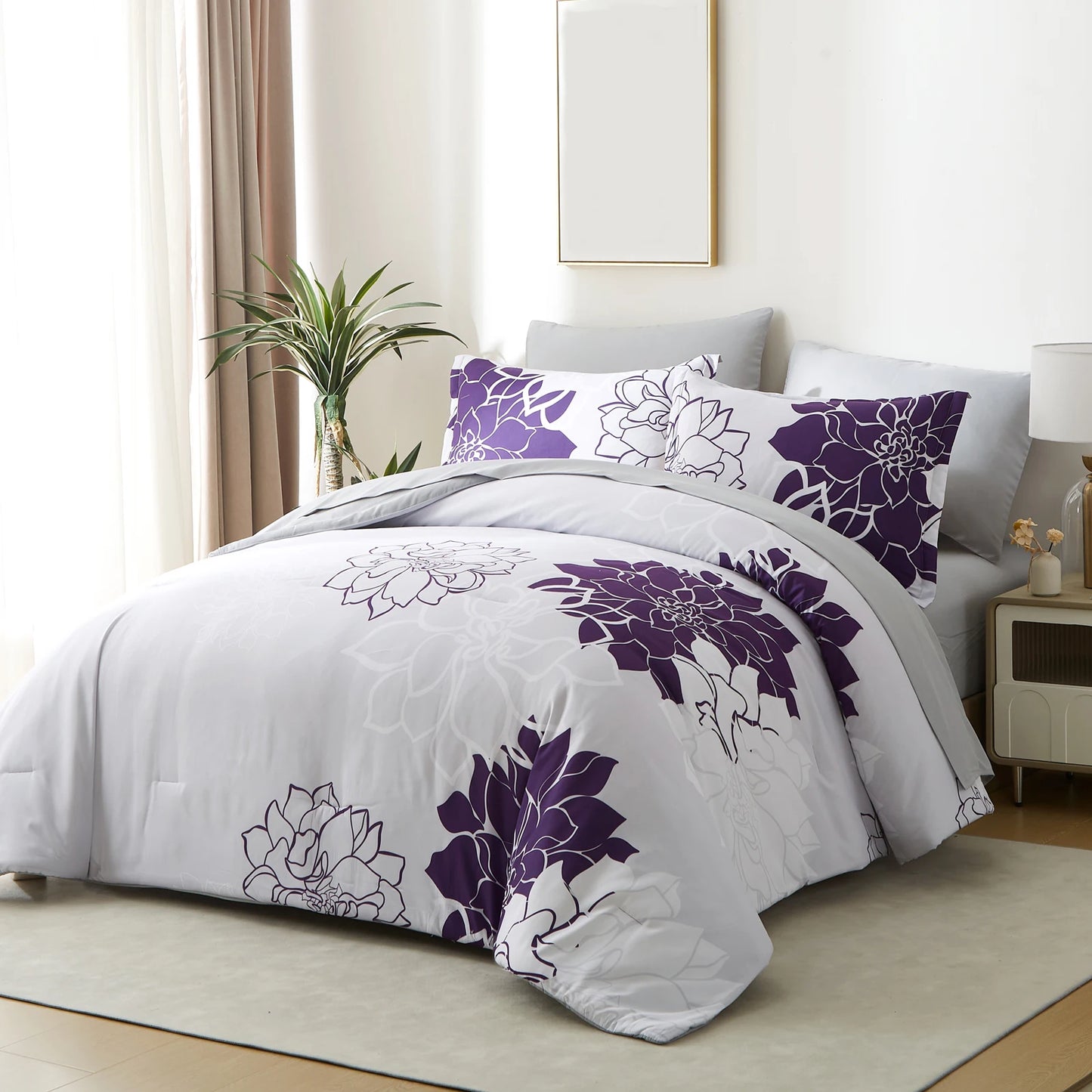 Floral Reversible Comforter Bedding Set With Sheets And Shams