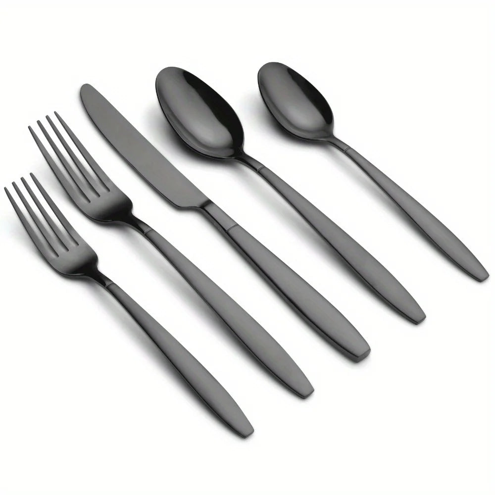 Elegant Black Sand Stainless Steel Flatware Set for Four