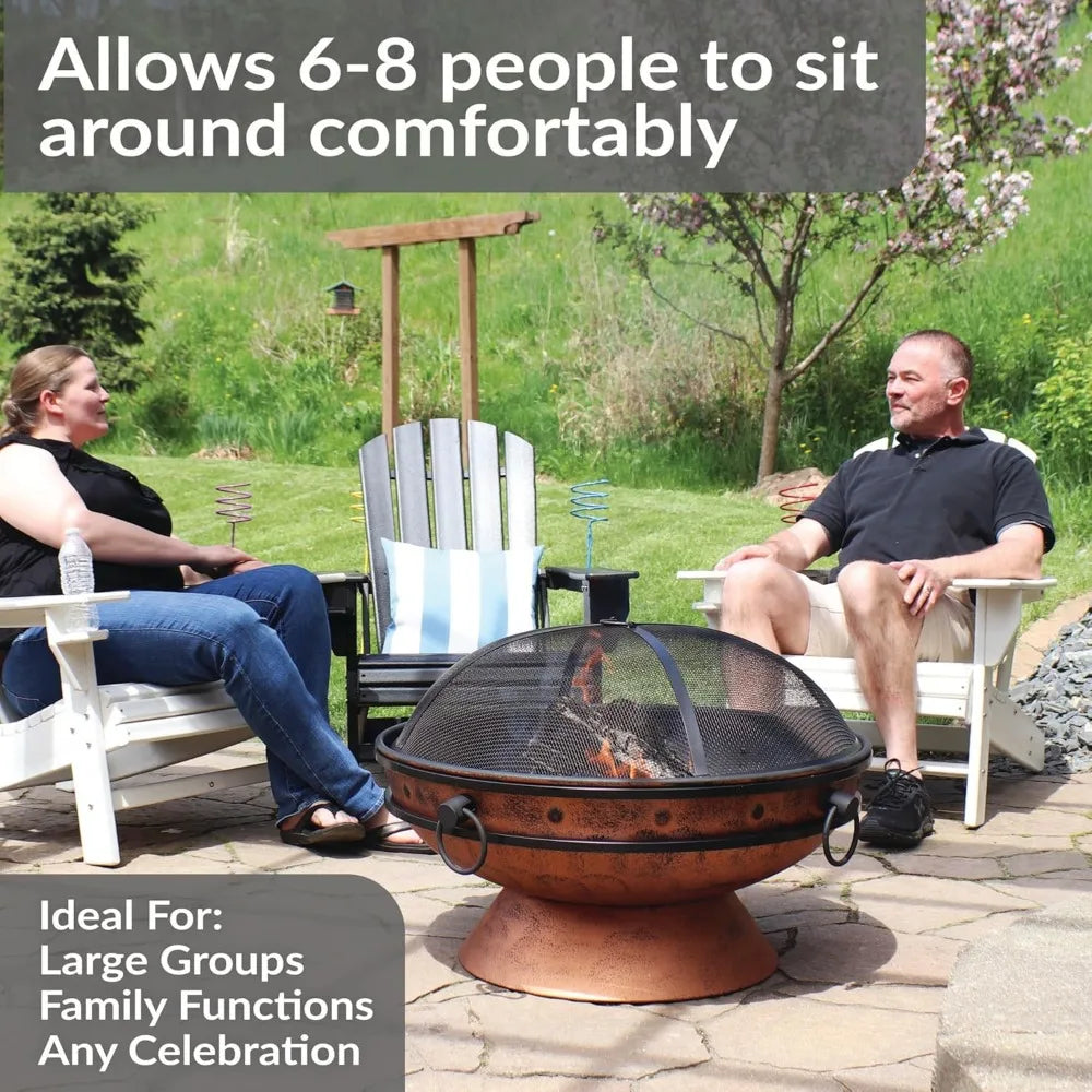 Royal Cauldron Outdoor Wood Burning Fire Pit With Screen