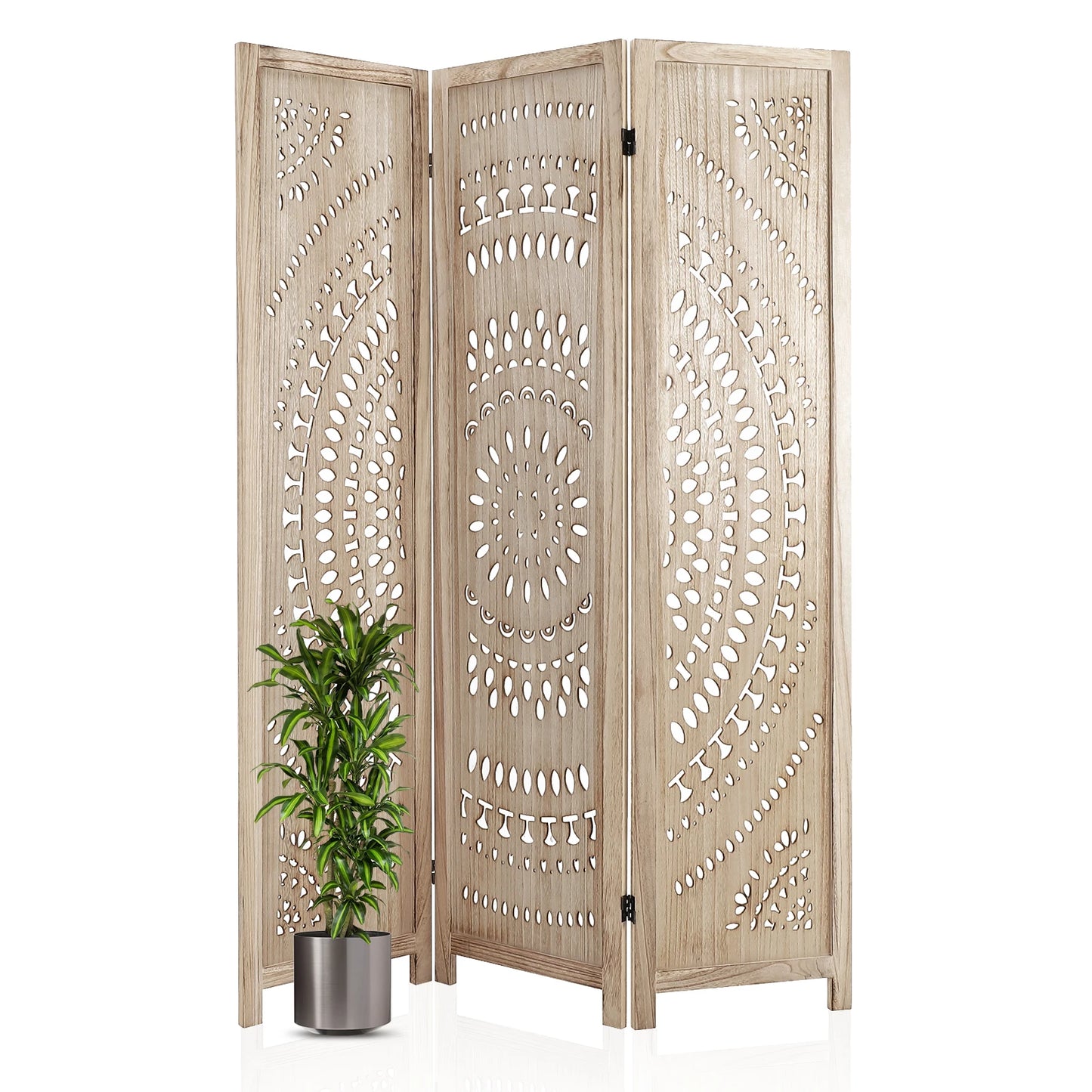 Folding Room Divider Wood Carved Privacy Screens Ideal Decorative Partition for Home Office Restaurant Bedroom