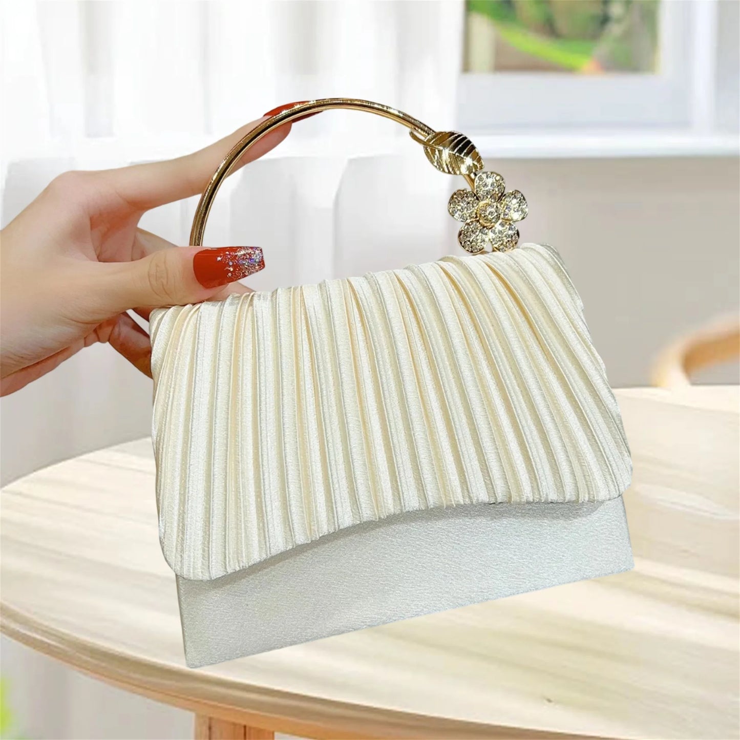 Crystal Embellished Velvet Evening Clutch With Detachable Chain Strap