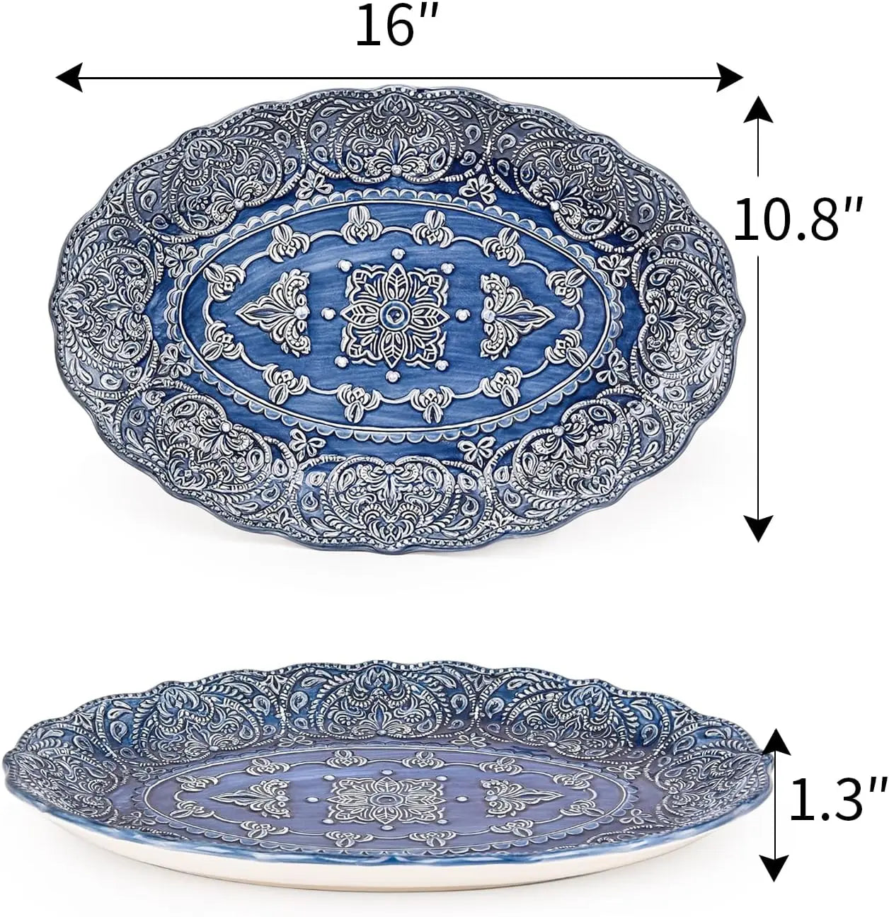 Embossed Stoneware Dinnerware Baroque Serving Platter Set