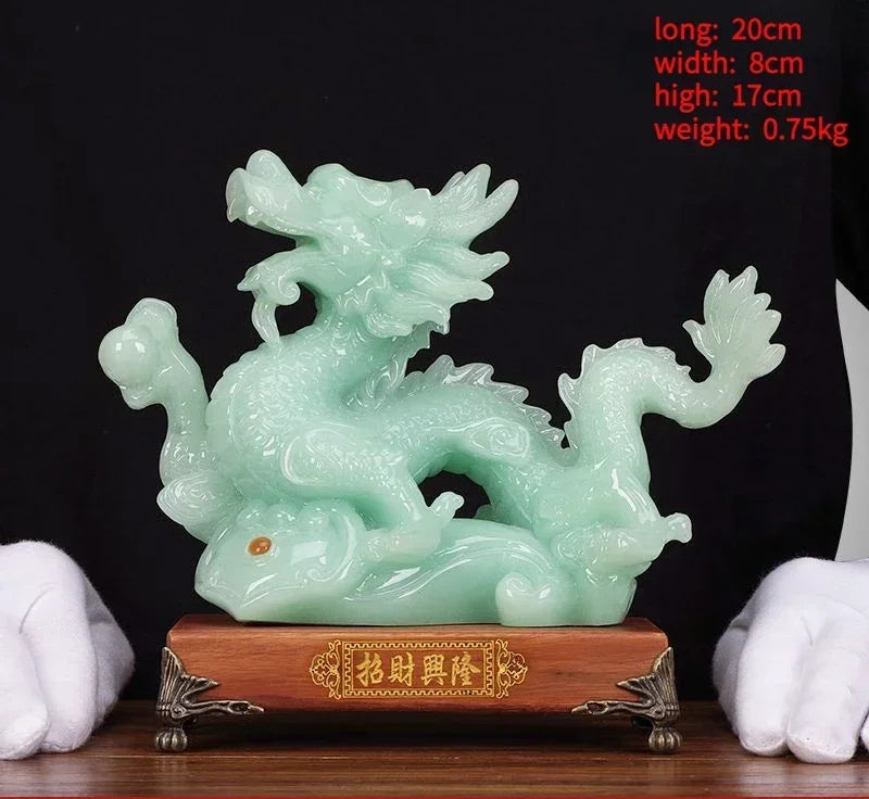 Lucky Animal Jade Dragon Figurine For Home Office Decor