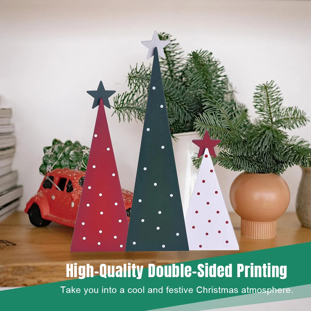 3Pcs Rustic Wooden Christmas Tree Tabletop Signs Set