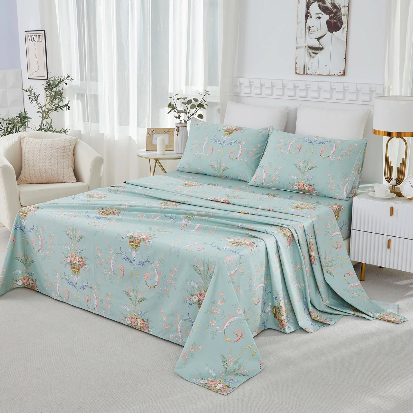 Egyptian Cotton Fitted Sheet Set With Floral Luxury Shabby Chic
